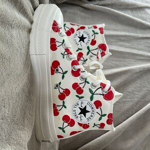 Converse Red and White Athletic High-Tops with Cherry Design